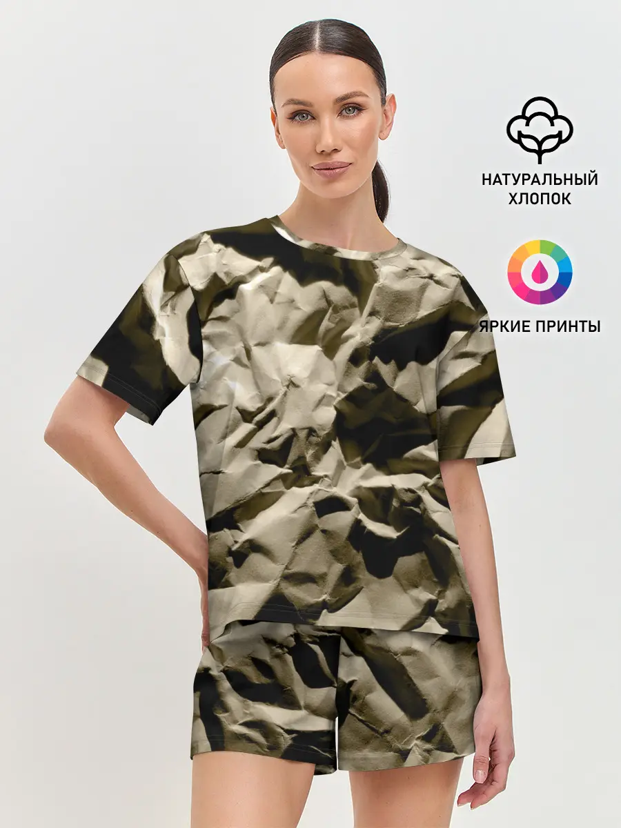 Женская пижама с шортами / Мягкая мятая бумага