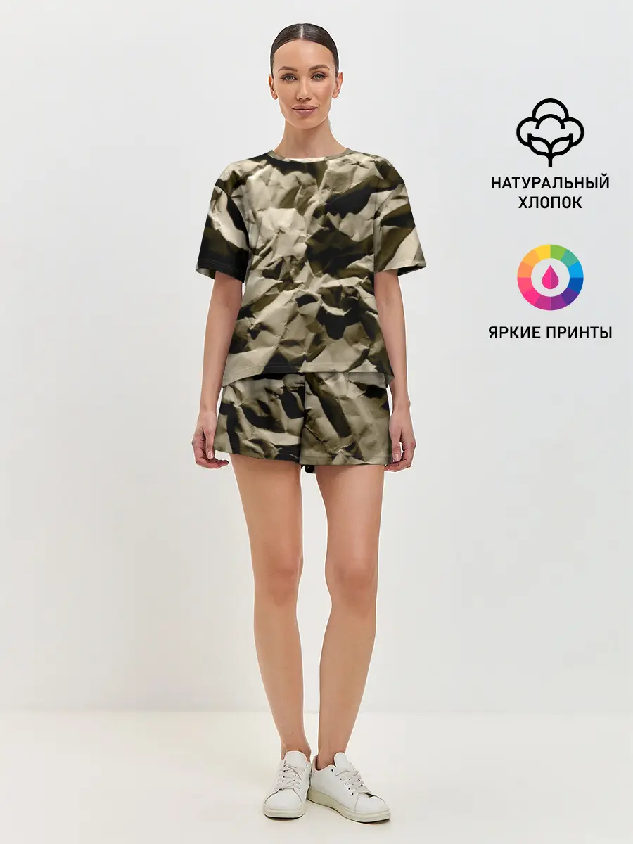 Женская пижама с шортами / Мягкая мятая бумага