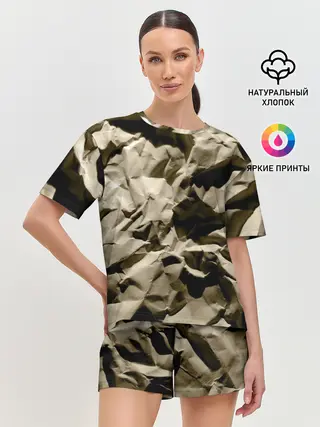 Женская пижама с шортами / Мягкая мятая бумага