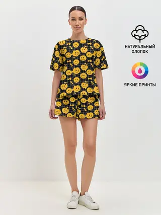 Женская пижама с шортами / Психоделические смайлы