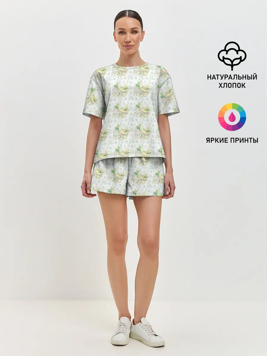 Женская пижама с шортами / Канарейки в клетках