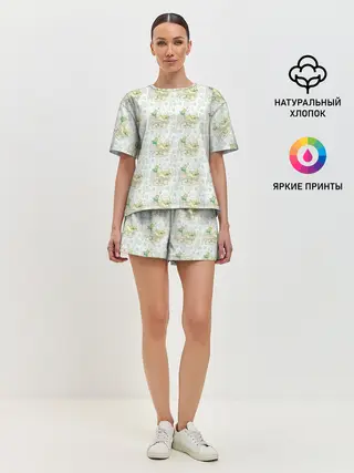 Женская пижама с шортами / Канарейки в клетках