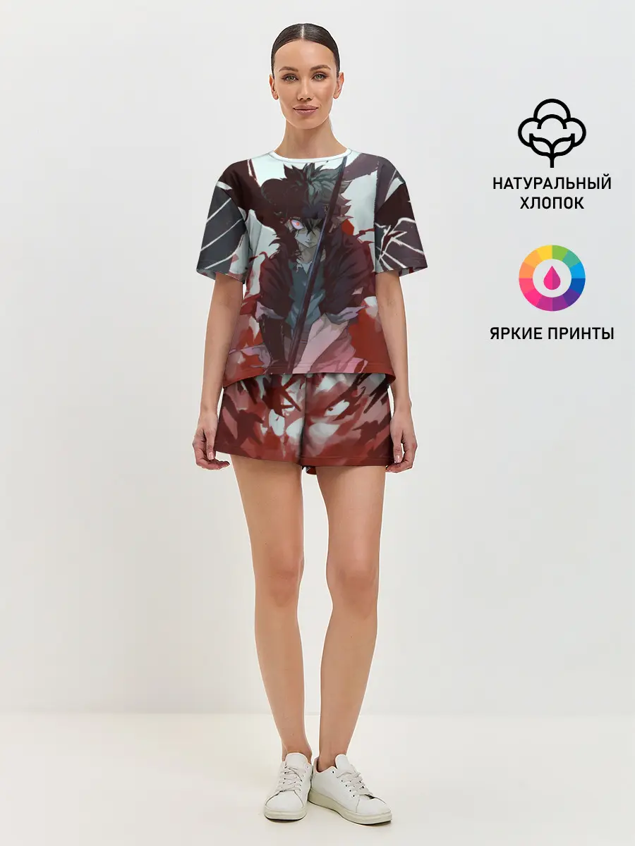 Женская пижама с шортами / Аста в режиме демона черный клевер