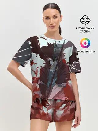 Женская пижама с шортами / Аста в режиме демона черный клевер