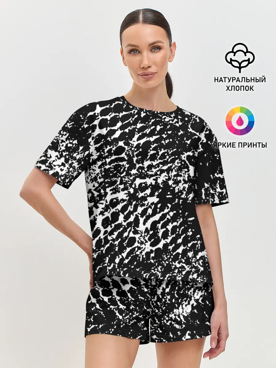 Женская пижама с шортами / Хаос белого на черном