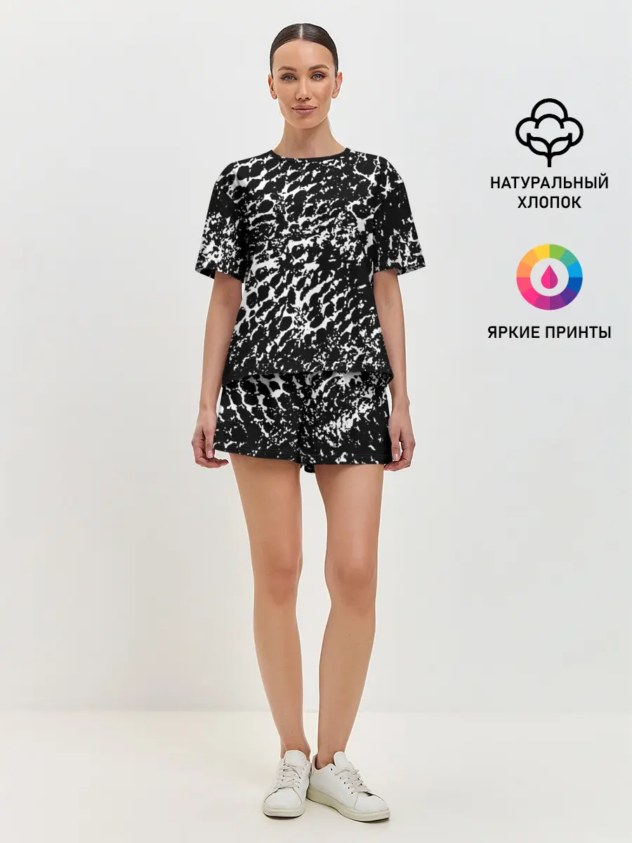 Женская пижама с шортами / Хаос белого на черном