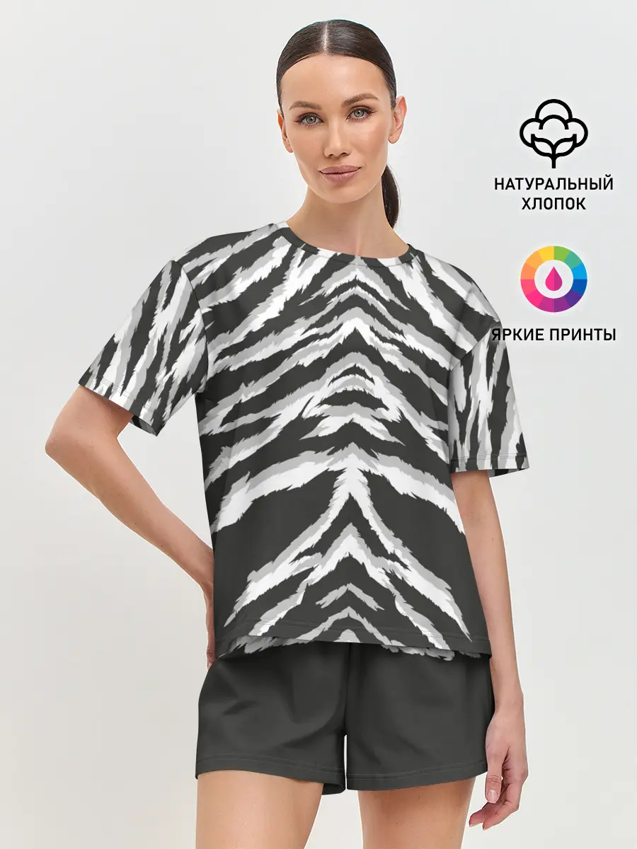 Женская пижама с шортами / Белая шкура тигра