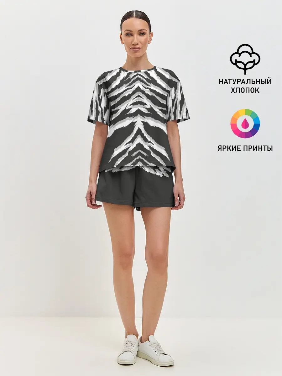 Женская пижама с шортами / Белая шкура тигра