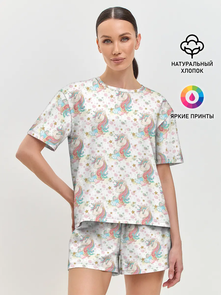 Женская пижама с шортами / Единороги паттерном