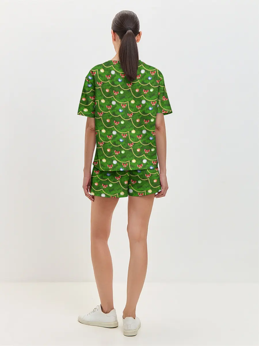 Женская пижама с шортами / Новогодняя Ёлка с Игрушками