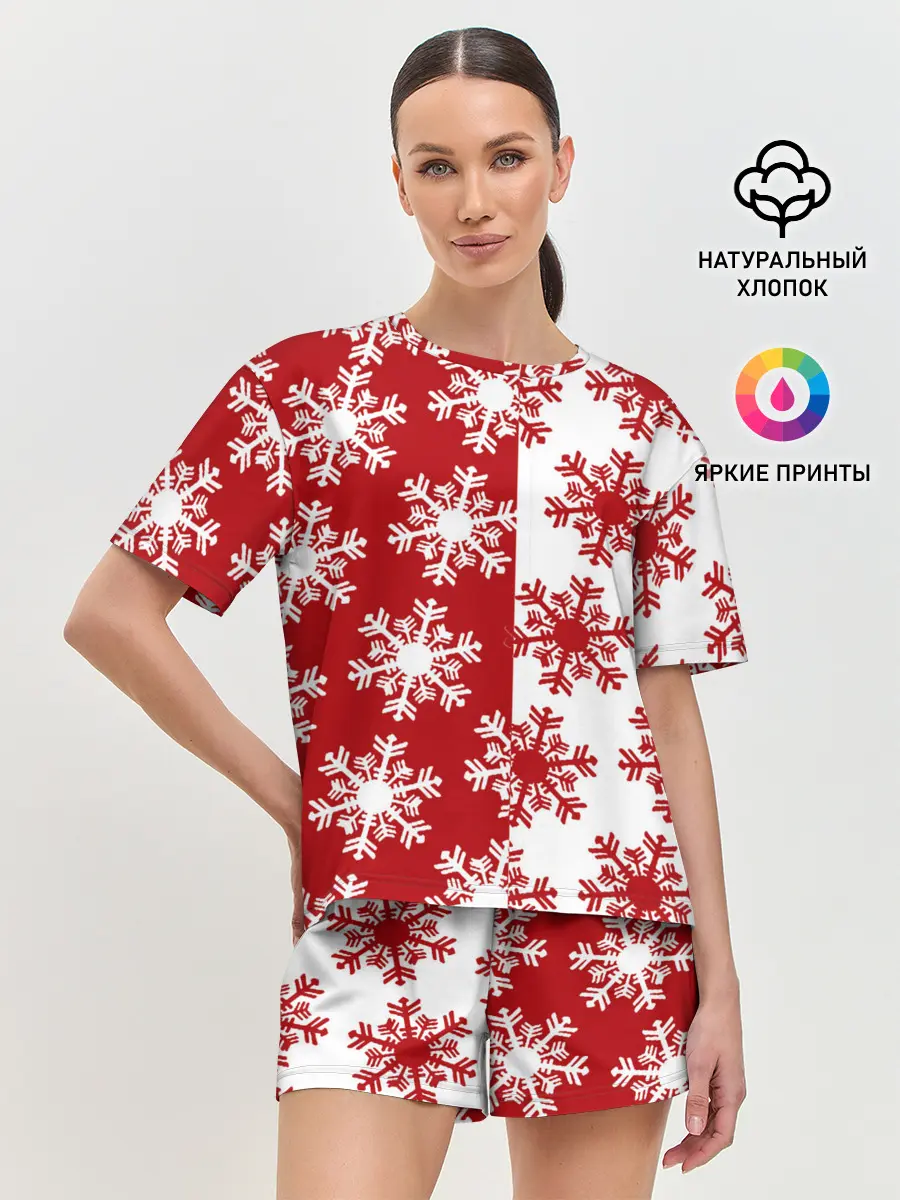 Женская пижама с шортами / Новогодние Снежинки 2022