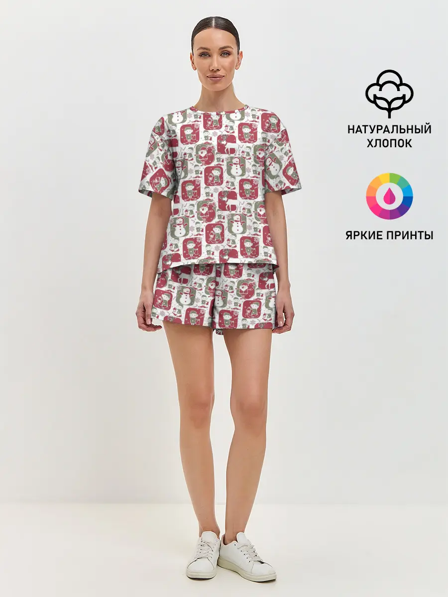 Женская пижама с шортами / Санта везёт подарки