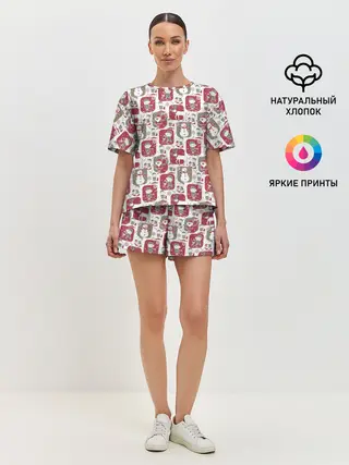 Женская пижама с шортами / Санта везёт подарки