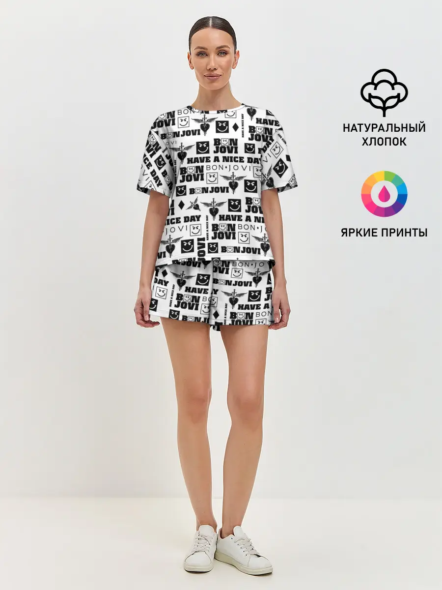 Женская пижама с шортами / BON JOVI ЛОГОБОМБИНГ | БОН ДЖОВИ ПАТТЕРН