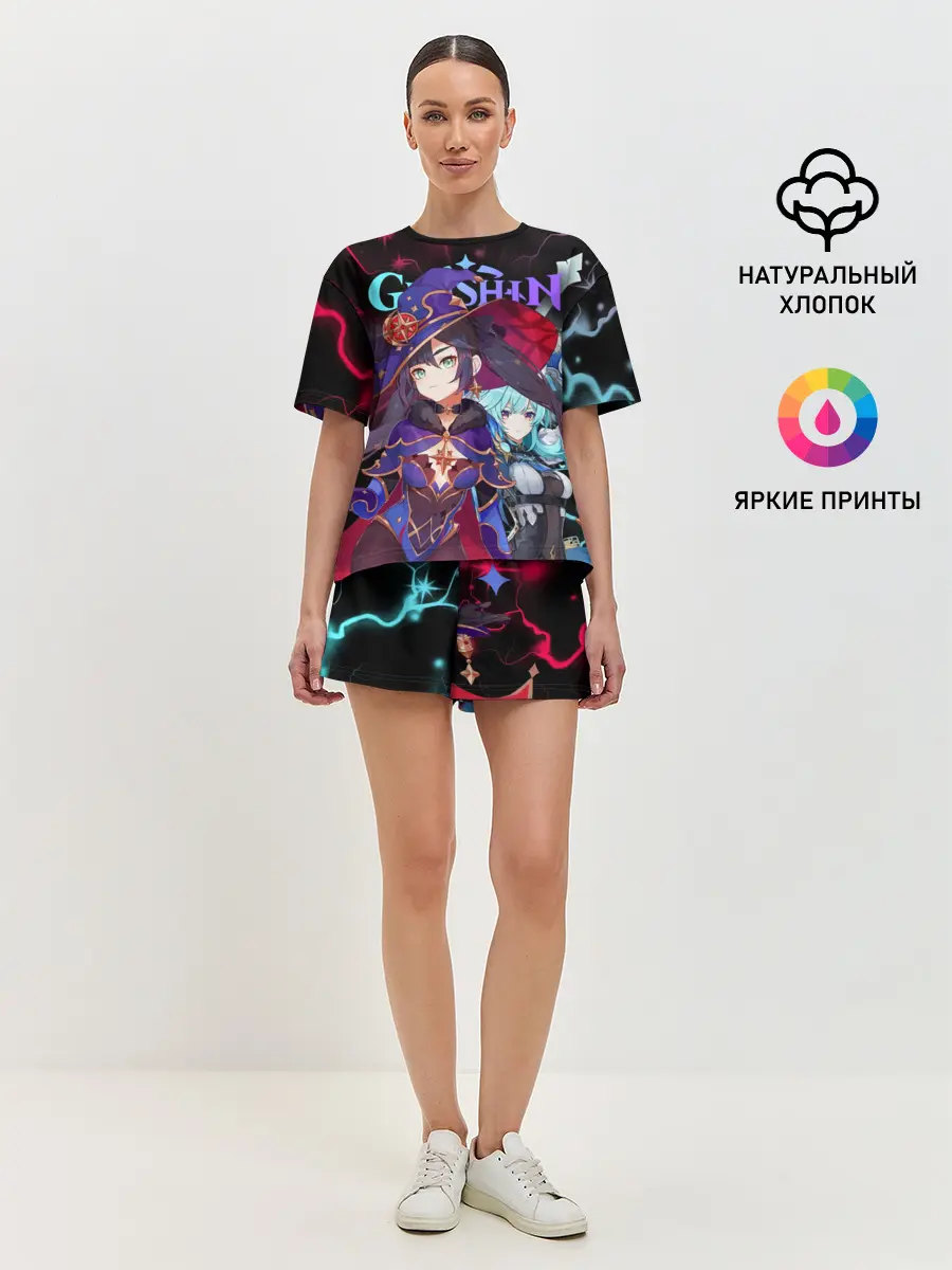 Женская пижама с шортами / Мона и Эола, Genshin Impact