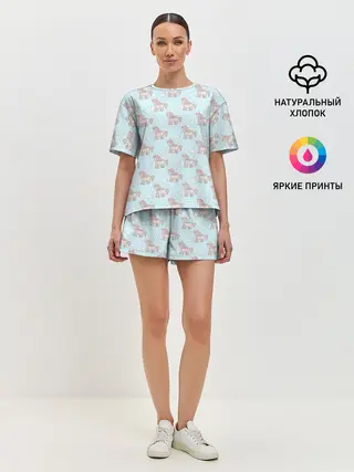 Женская пижама с шортами / Маленькие единороги