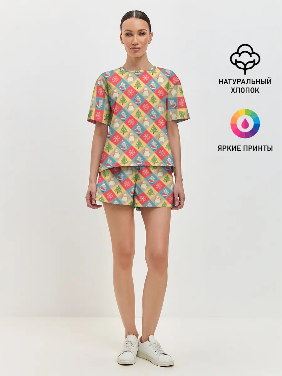 Женская пижама с шортами / Новогодние Праздники