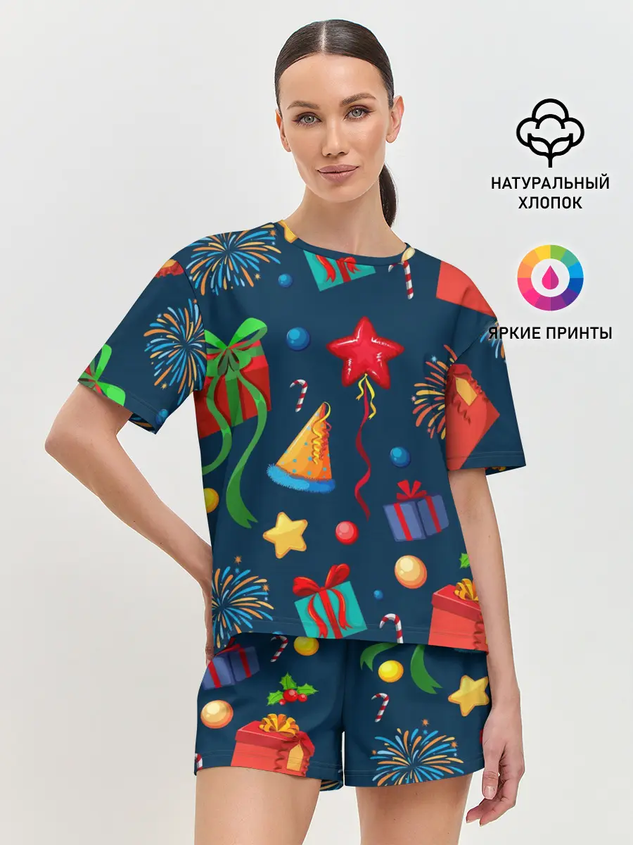 Женская пижама с шортами / Новогодний Паттерн!