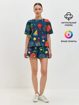 Женская пижама с шортами / Новогодний Паттерн!