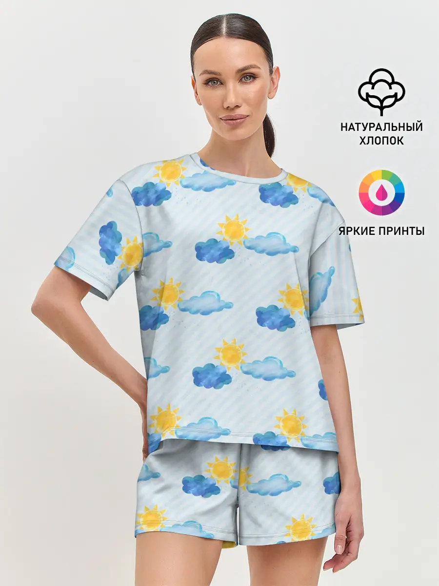 Женская пижама с шортами / Осень - тучки