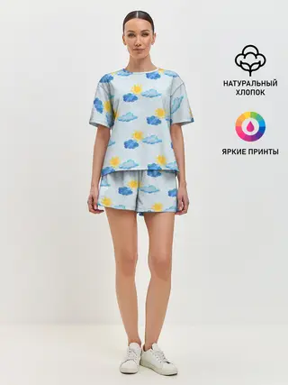 Женская пижама с шортами / Осень - тучки