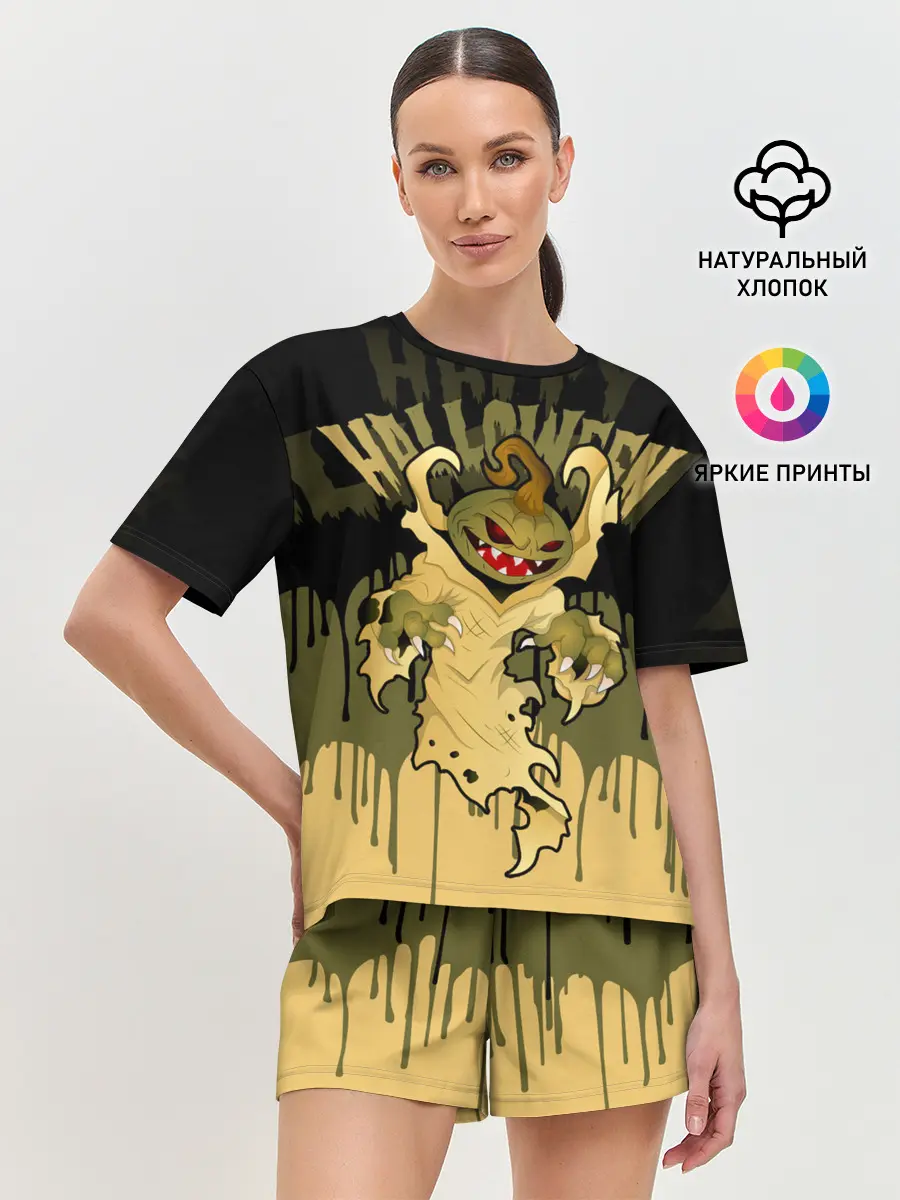 Женская пижама с шортами / Тыква в ночь мертвецов