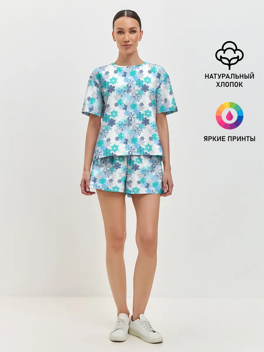 Женская пижама с шортами / Зимние Снежные Узоры