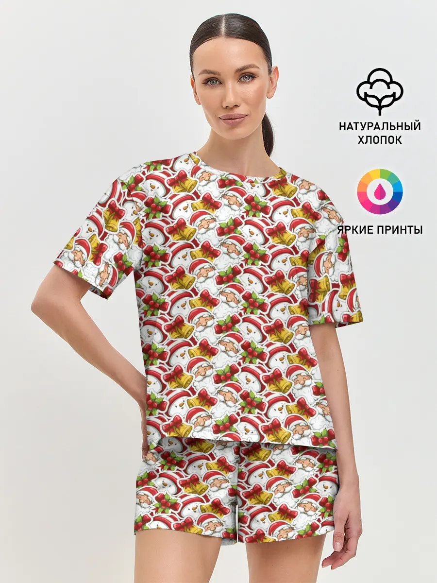 Женская пижама с шортами / Дед Мороз и Снеговик
