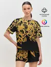 Женская пижама с шортами / Золотые цветы на белом