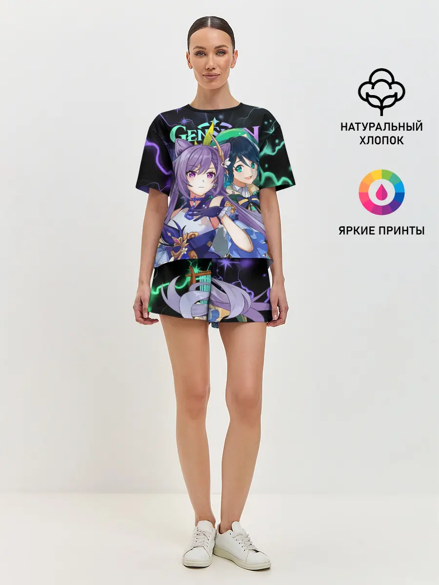 Женская пижама с шортами / Венти и Кэ Цин, Genshin Impact