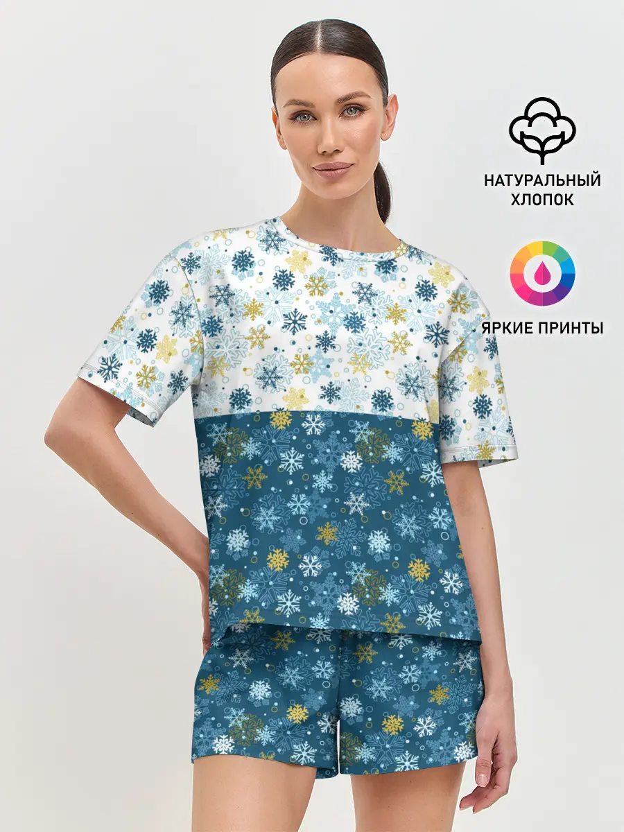 Женская пижама с шортами / Падают Снежинки