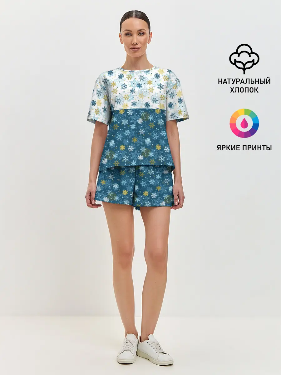 Женская пижама с шортами / Падают Снежинки