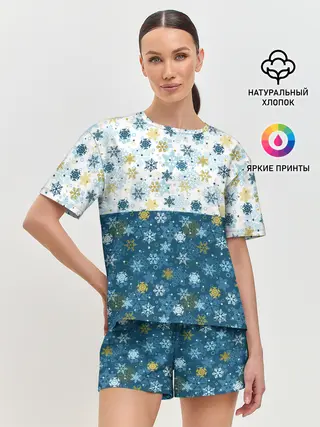 Женская пижама с шортами / Падают Снежинки