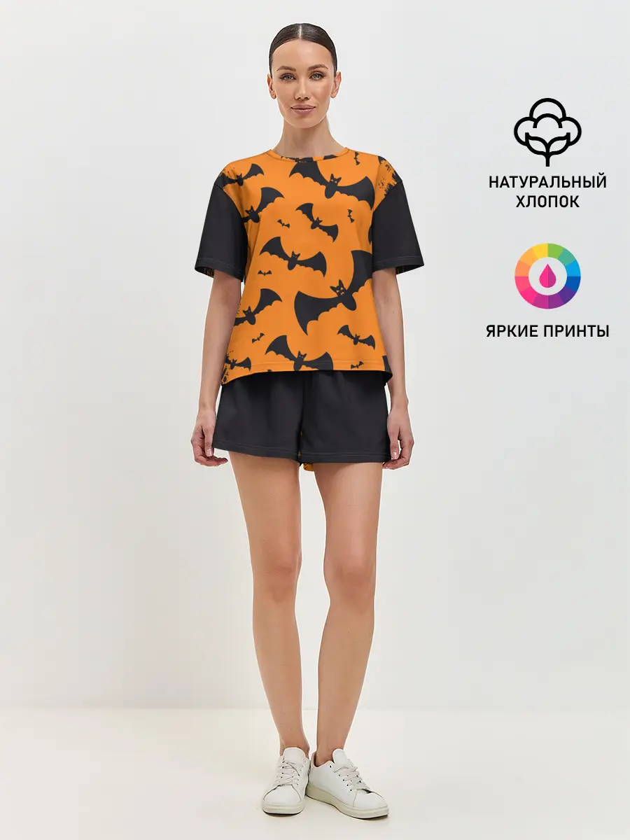 Женская пижама с шортами / ЛЕТУЧАЯ МЫШЬ В ДЕНЬ ХЭЛЛОУИНА