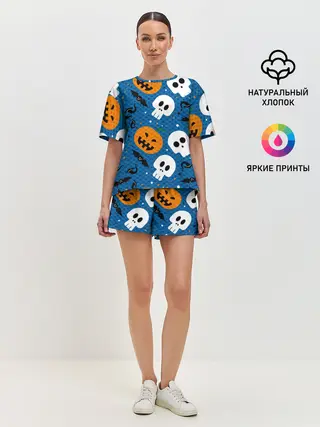 Женская пижама с шортами / ЧЕРЕПА И ТЫКВЫ | HALLOWEEN