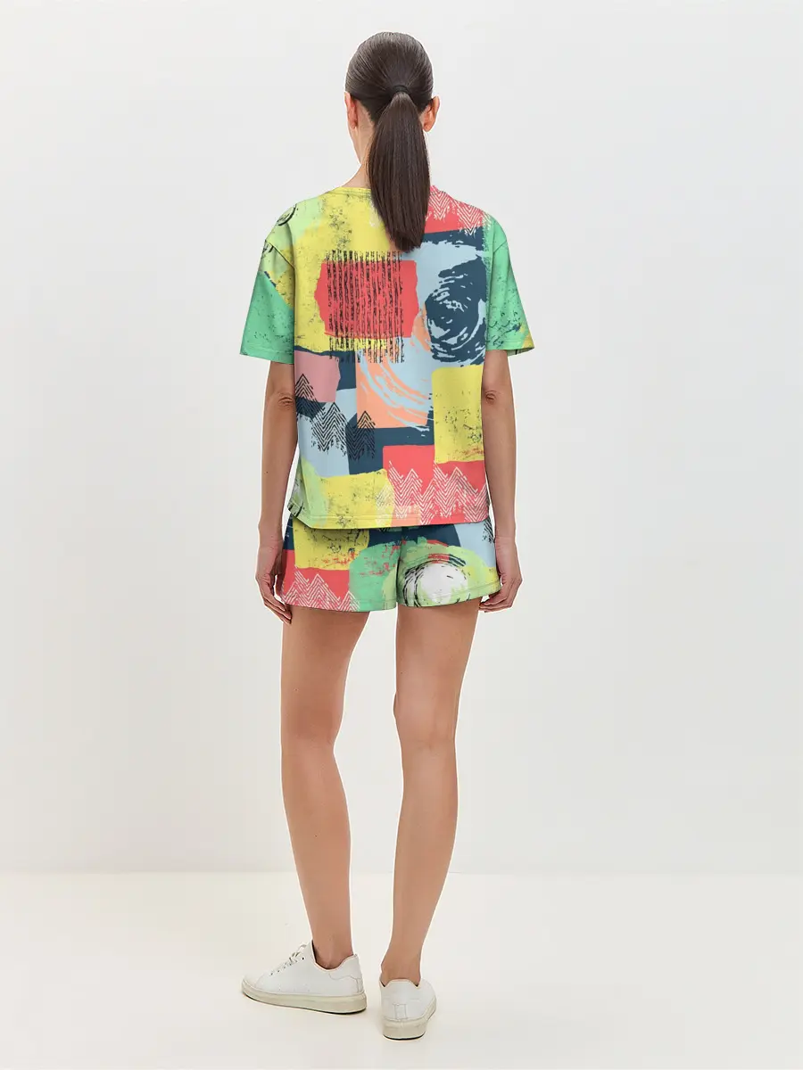 Женская пижама с шортами / Желто-зеленый тай-дай