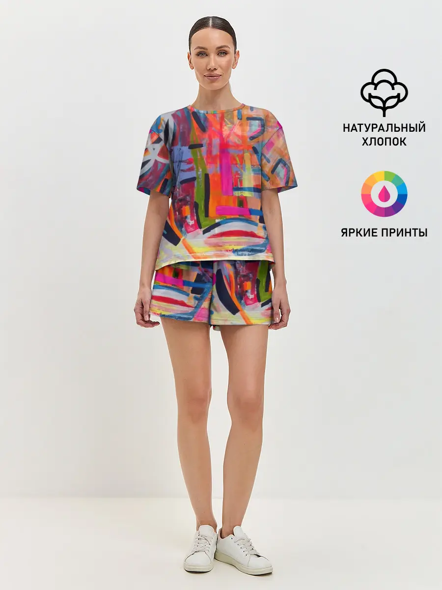 Женская пижама с шортами / Абстракция из полос