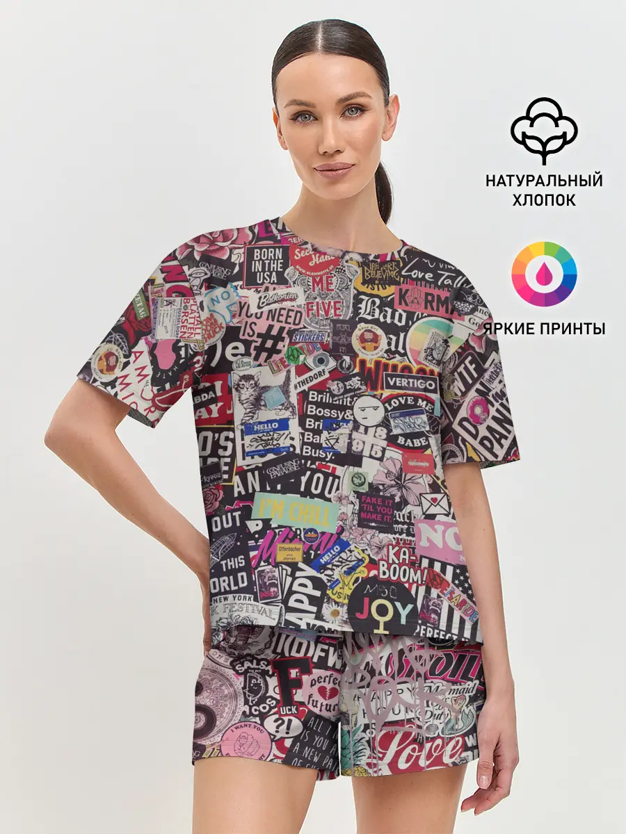 Женская пижама с шортами / Набор Стикеров