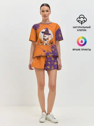 Женская пижама с шортами / КОРГИ НА ХЭЛЛОУИНЕ