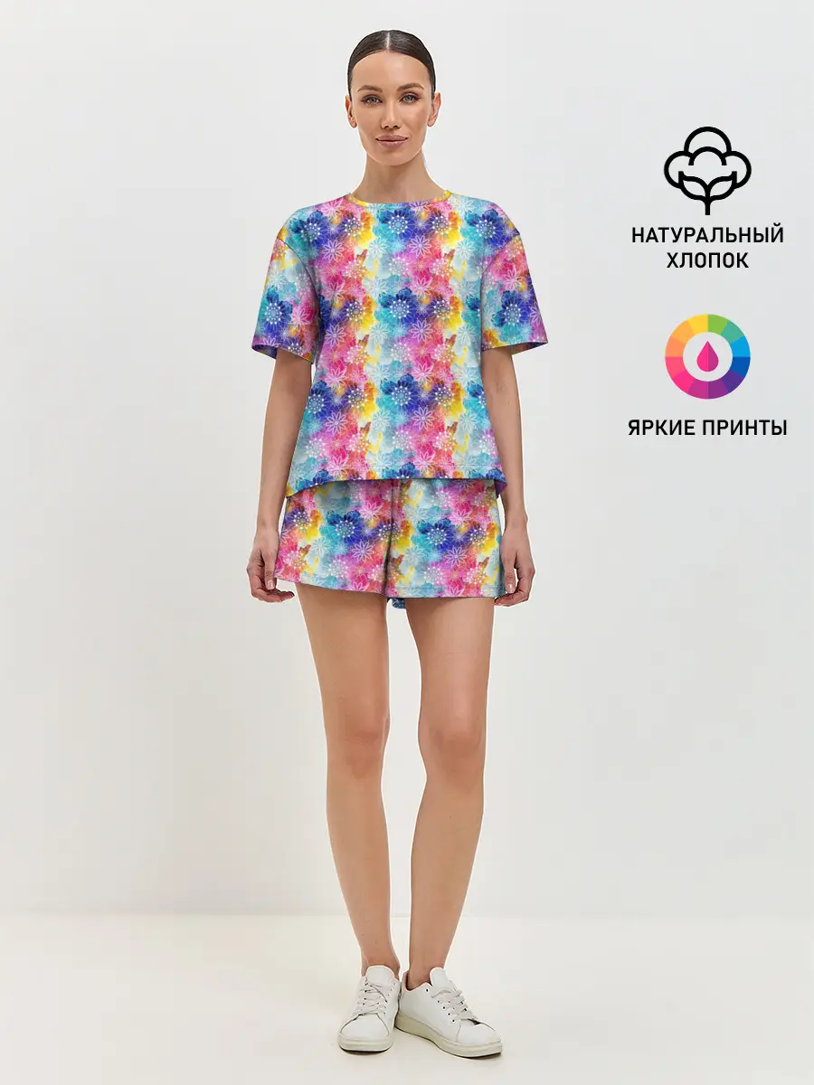 Женская пижама с шортами / Радужные Снежные Узоры