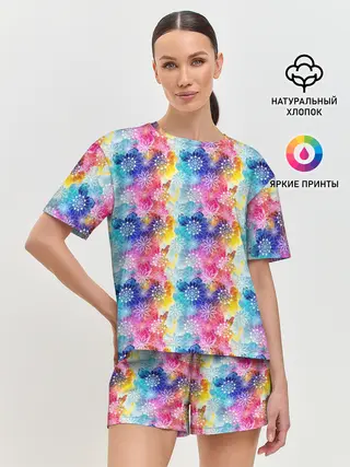 Женская пижама с шортами / Радужные Снежные Узоры