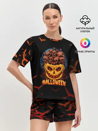 Женская пижама с шортами / ТЫКВА С ЧЕРЕПАМИ