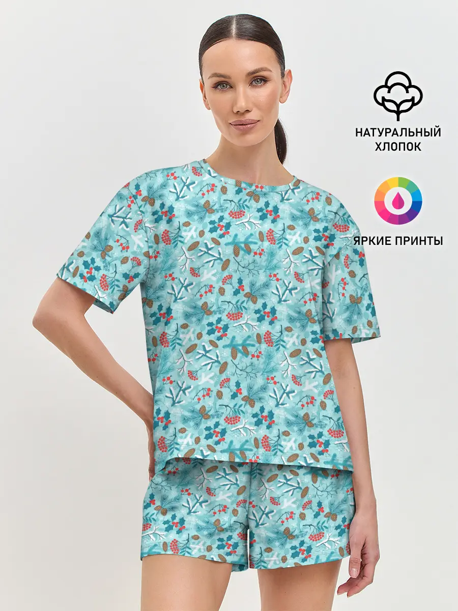 Женская пижама с шортами / Зимний Лесной Пейзаж