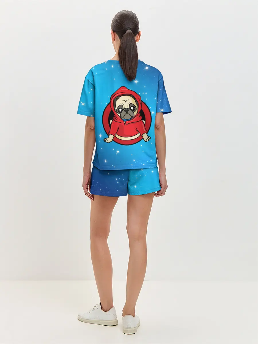 Женская пижама с шортами / Мопс в толстовке