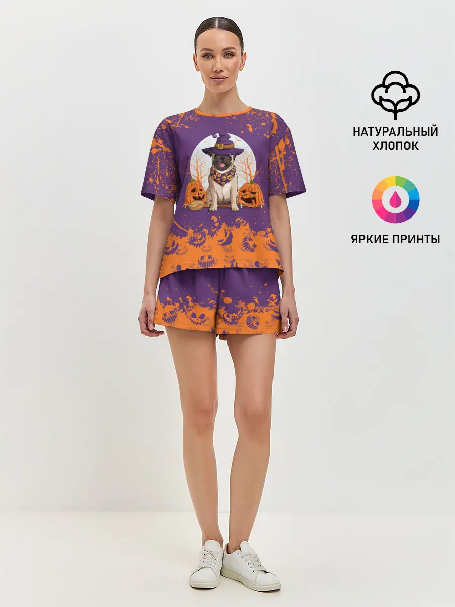 Женская пижама с шортами / МОПС НА ХЭЛЛОУИН
