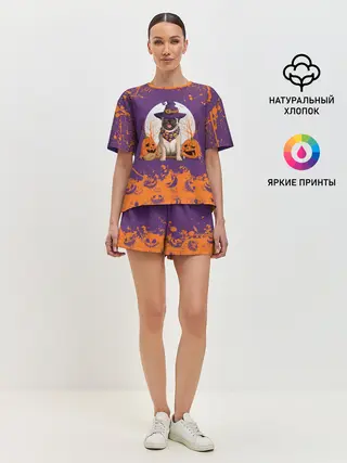 Женская пижама с шортами / МОПС НА ХЭЛЛОУИН