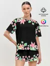 Женская пижама с шортами / Рамка из розовых и зеленых листьев