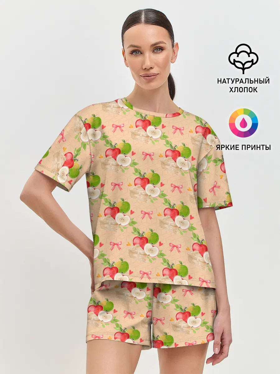 Женская пижама с шортами / Яблоки паттерн