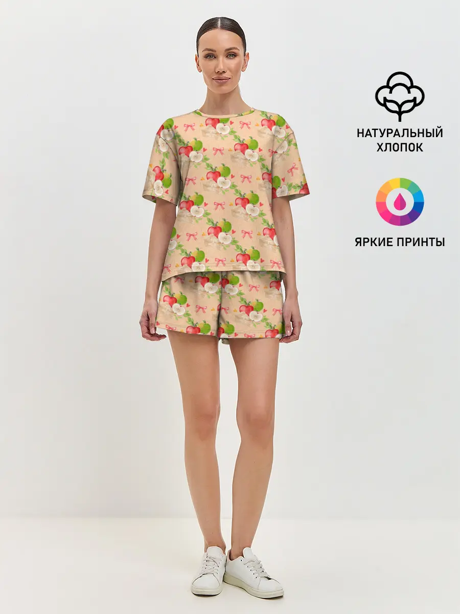 Женская пижама с шортами / Яблоки паттерн