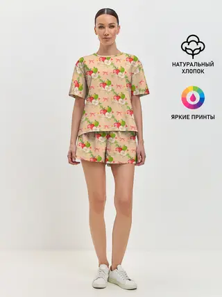 Женская пижама с шортами / Яблоки паттерн